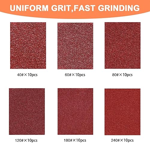 60 Pezzi Carta Vetrata per Levigatrice Mouse - Carta Abrasiva 6 Fori 93x93x93 mm Fogli Abrasivi per Levigatrice a Delta Elettrica con Ganci e Anelli 40 60 80 120 180 240 Grana per Black e Decker - Honorern