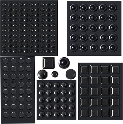 Confezione da 202 cuscinetti adesivi trasparenti, rotondi sferici quadrati, neri, autoadesivi per smorzamento del suono in gomma trasparente, per ante di armadi, piani in vetro, cornici per quadri - Honorern