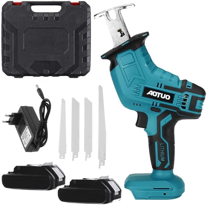 Sega a Gattuccio Sega Universale Multifunzione con Seghetto a Batteria per Potatura, 2 Batterie ricaricabili, Luce LED, con 4 Lame, ideale per il taglio di legno e metallo - Honorern