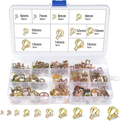 110 Pezzi Fascette Stringitubo a Molla, 6/7/8/9/10/12/13/14/15/16 mm Clip per Tubo Flessibile per Carburante, Morsetto a Molla, Morsetti per Tubi Flessibili per Tubo Di Vuoto - Honorern