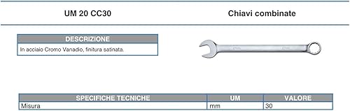 Chiave combinata 30 mm satinata opaca Cromo Vanadio DIN 3113 - UM 20 CC30 echoENG - Honorern