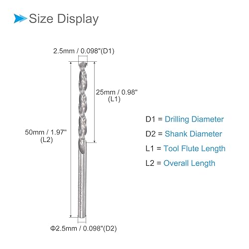 Punte Metallo Duro, Diametro 2,5 mm, Sinistra Mano YG6X (C3/K10 Punte Carburo Tungsteno con Gambo Dritto Trapano Torsione per Inossidabile Acciaio Lega, 2-Pezzi - Honorern