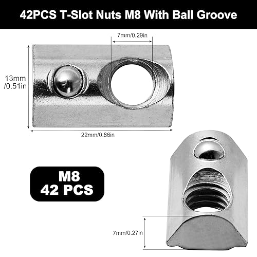 42 Pezzi Dadi Scanalati M8, T-Scanalatura per Profilo in Alluminio Serie 40, Dado Scorrevole in Acciaio Al Carbonio per Stampante 3D CNC - Honorern