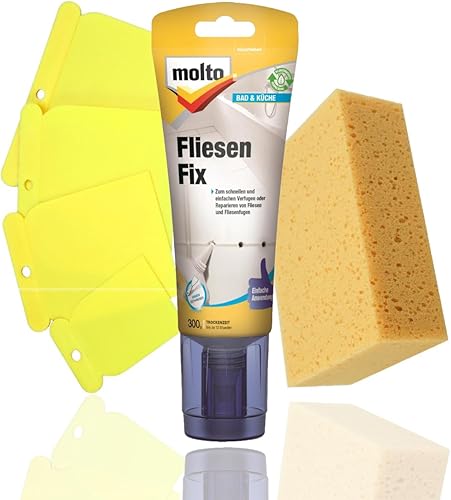 Fliesenfix, set di spatola e spugna, per la riparazione delle piastrelle, colore: grigio - Honorern