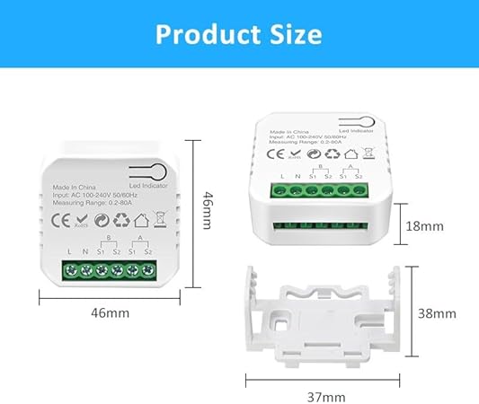Monitoraggio in tempo reale del consumo di energia, per il misuratore di energia WiFi a 2 vie Tuya, con 12 canali e morsetto (contatore elettrico a 2 vie + CT) - Honorern