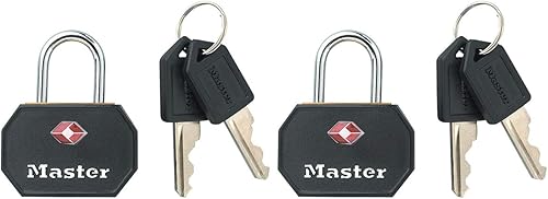 Master Lock 4681EURTBLK Confezione da 2 Lucchetto per bagagli in alluminio approvato dalla TSA, Nero, 4 x 3 x 2.2 cm - Honorern