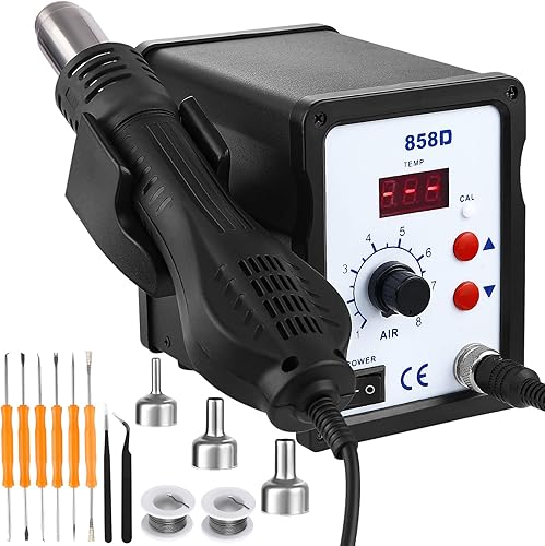 700W stazione saldante aria calda,Rework Station con Display LED 100-480°C,Stazione Saldante Aria Calda con 3 punte,2 rotoli di filo di saldatura,2 pinzette e un kit di strumenti. - Honorern