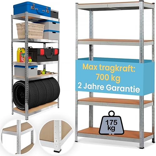 SMART REGALY - Scaffalatura per carichi pesanti 160 alti - Scaffale industriale 80 cm di larghezza - Scaffale per cantina 40 cm di profondità - Mensola per esterni - Scaffale per carichi zincati - Honorern