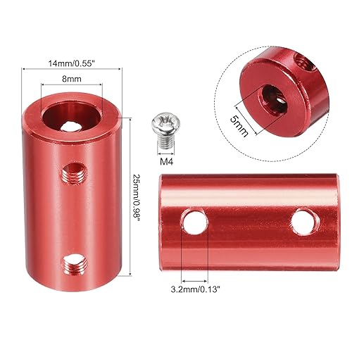 5mm a 8mm Foro Accoppiamento Rigido 25mm Lunghezza 14mm Dia Lega Alluminio Connettore Accoppiatore Albero per Stampanti 3D Rosso 12pz con 12pz Accoppiamento,1pz Chiave,96pz Viti - Honorern