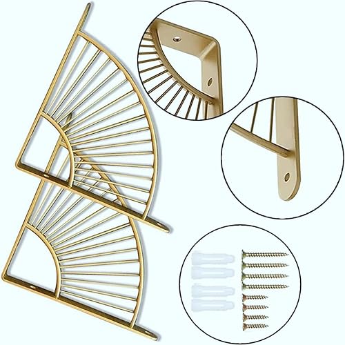 Supporti per Mensole Robuste Reggi-Mensola in Ferro Forgiato - Confezione da 2 Elementi per Appendere Mensole Vintage, Color Oro - Honorern