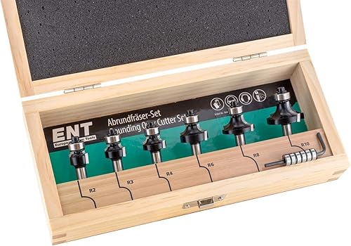 ENT 09001 Set Frese per Legno da 6 pz. - Fresa a Raggio Concavo e Fresa ad 1/4 di Raggio Concavo con Cuscinetto a Sfere in Metallo Duro - Raggio 2-3-4-6-8-10 - codolo Ø 8 mm - Honorern