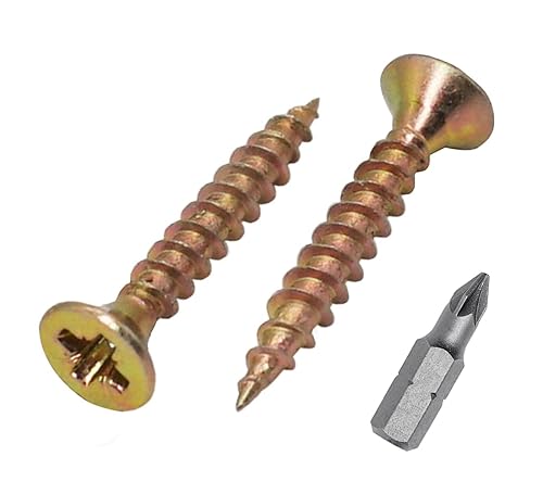 Viti in acciaio zincato giallo da 3,5 x 20 mm, per legno e truciolare, vite universale Pozi-Drive, testa svasata (confezione da 500 unità, 3,5 x 20 mm) - Honorern