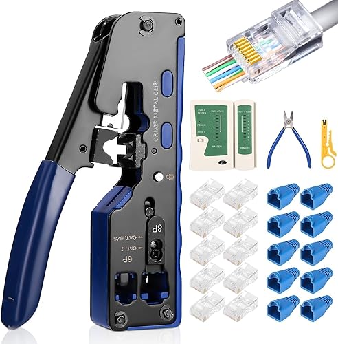 Set di pinze a crimpare RJ45 Pinze a pressare per pinze a crimpare RJ45 con tester di rete, connettori da 50 pezzi, spelafili per set di strumenti di rete 8P RJ45 Cat6 Cat5 Cat7 - Honorern