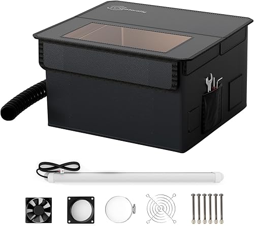 Alloggiamento per Incisore Laser con Illuminazione a LED e Ventilazione, Recinto Ignifugo da 700x700x460 mm con Condotto, Compatibile con Varie Macchine per Incisione - Honorern