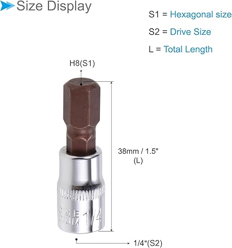 Chiave Esagonale a Bussola, Metrico H8 (8mm) Punta 1/4' Attacco 1,5' Lungo, Acciaio Legato S2 Temprato al Cromo-Vanadio - (Applicazioni: per Applicazioni Fissaggio) 2pz - Honorern