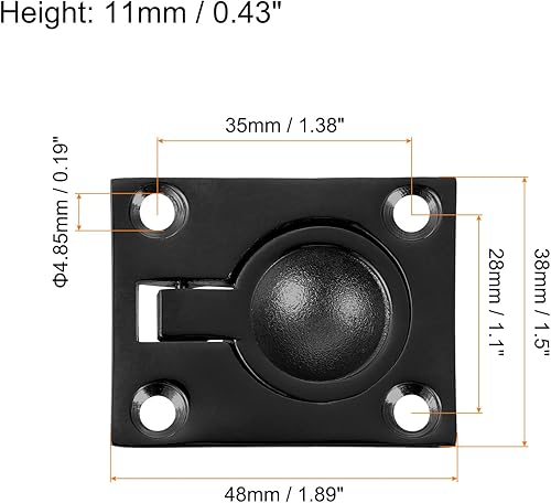 2Pz Maniglia ad Anello ad Incasso, 1,89 Pollici x 1,5 Pollici Maniglia a Incasso Rettangolare in Acciaio Inossidabile Con Viti per Mobili, Barche, Nero - Honorern