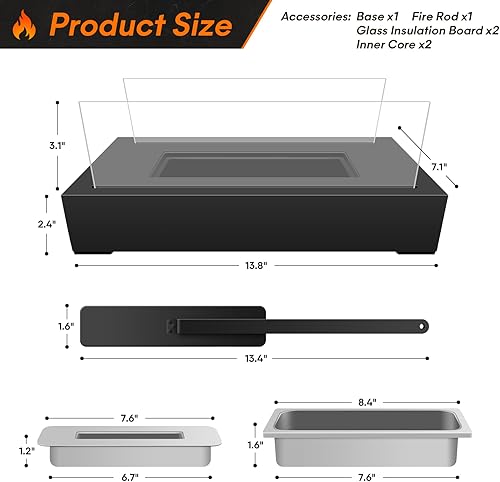 Camino da tavolo a gel ed etanolo moderno ed elegante, caminetto a bioetanolo da tavolo, 35 x 18 x 17 cm - Honorern