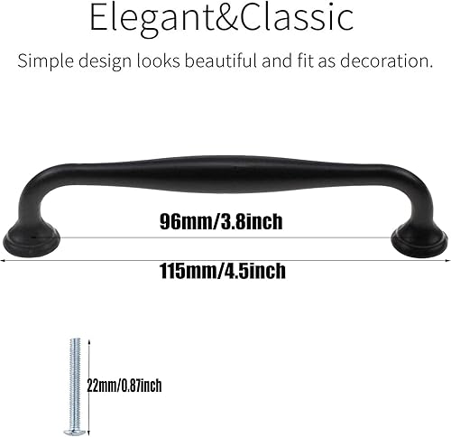 96 mm Nero Cucina Armadio Maniglie In Lega di Zinco Porte Dell'armadio 10 pezzi Maniglie per armadi in lega di zinco solide, Maniglie per cassetti e sportelli maniglie per mobili maniglie - Honorern