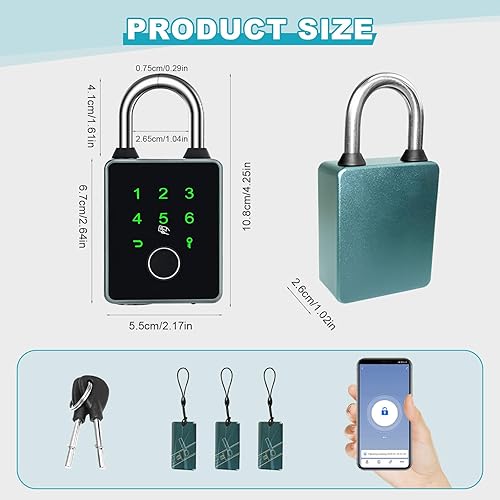 Lucchetto intelligente con 5 modi per sbloccare, lucchetto impermeabile con impronte digitali con chiavi e schede IC, compatibile con app Tuya, lucchetto a combinazione Bluetooth per recinzione, - Honorern