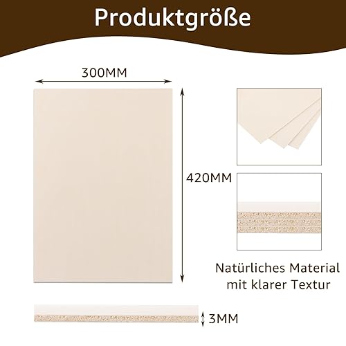 10 fogli di compensato A3 da 3 mm, 420 x 300 mm, legno di tiglio, legno non trattato, pannelli di legno per fai da te e artigianato, progetti laser, incisioni cave - Honorern