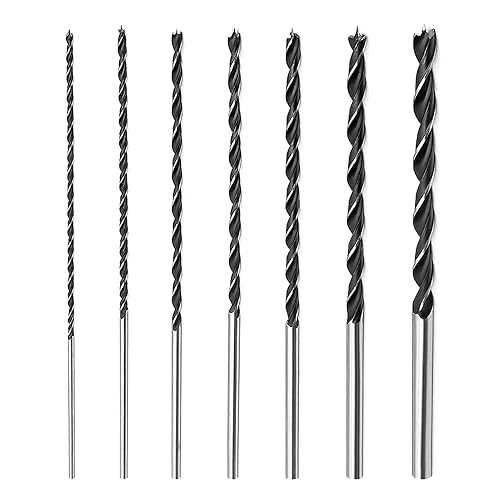 7 Pezzi Set Punte Trapano, Punta Legno Lunga Ø 4/5/6/7/8/10/12 mm, Set Punte Trapano Professionali, Punte Trapano Legno Elicoidali, per Legni Teneri, Legni Duri, Compensato (Argento) - Honorern