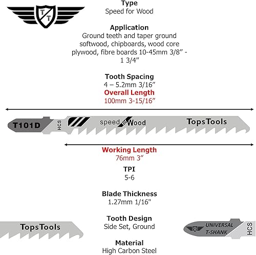 25 lame per seghetto alternativo TopsTools T101D per tagli puliti e veloci compatibili con Bosch Dewalt Makita Milwaukee e molti altri - Honorern