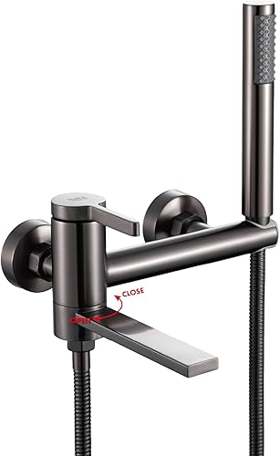 Rubinetto vasca doccia 5 anni di garanzia acciaio inox cromato lucido modello EDSS 5555 BSCR con telefono a mano con flessibile da 175 cm facile installazione risparmio d'acqua alta - Honorern