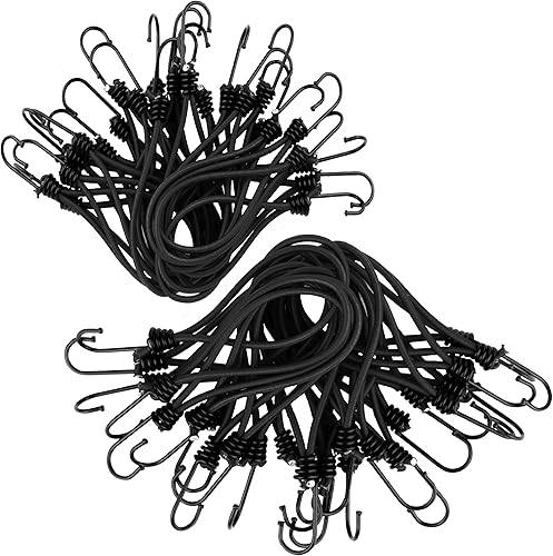 50 Corde Elastiche con Gancio per Tende, Telone, Striscione, Rete, Rimorchio, ecc. | Cavi elastici con ganci occhielli | Corda elastica universale Nero | Tenditore elastico in Gomma - Honorern