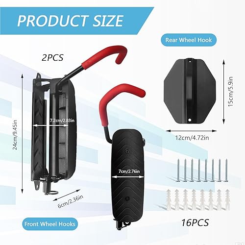 Set di 2 Supporto da Girevole per Biciclette, Verticale Portabici da Muro Gancio da Parete per Portabici, Capacità di Carico Fino a 45 Libbre, per il Garage per Garage o Casa - Honorern