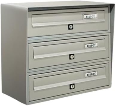 ALUBOX SLIM Cassette Postali Condominiali 3 Posti 37,8X39X30 Cm In Lamiera Zincata E Alluminio Cassetta Postale Da Esterno Condominiale Con Sistema Anti Prelievo (ARGENTO) - Honorern