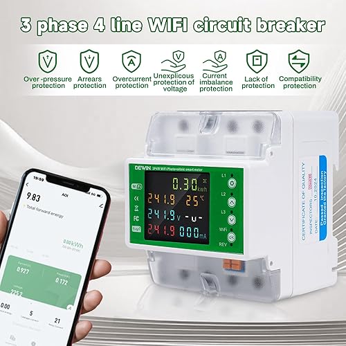 WiFi Misuratore di Consumo Elettrico Trifase 100A 380VAC Contatore Energia Elettrica WiFi Trifase di Energia con Controllo del Tempo/Protezione Sovratensione ECC. (con Manuali Italiani) - Honorern