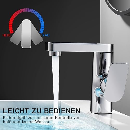 Rubinetto da bagno, girevole a 360°, adatto per tutti i tipi di lavabo, salvaspazio per acqua fredda e calda, cromato - Honorern