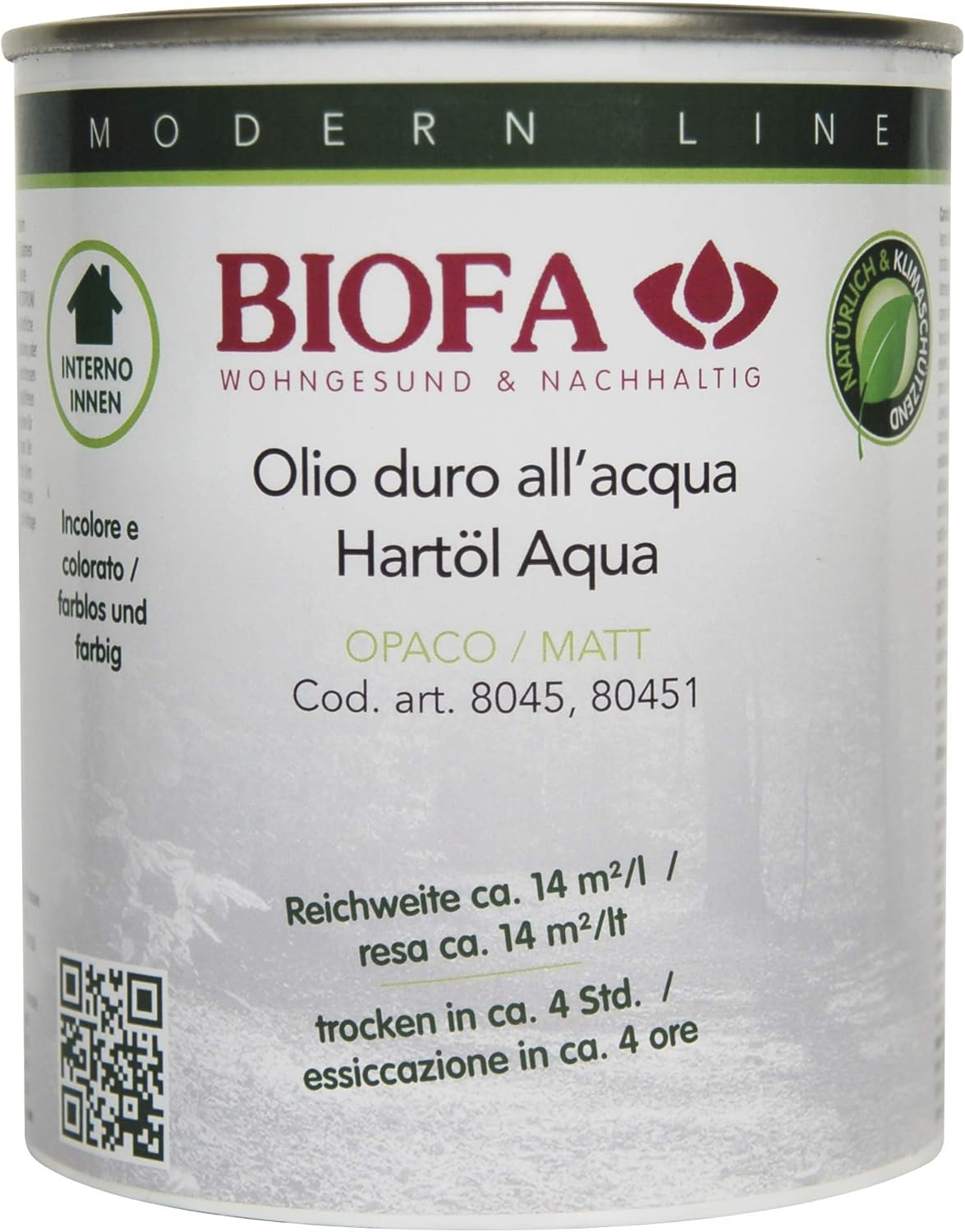 8045 Olio naturale OPACO per mobili e parquet all' acqua incolore 2,5 lt - Honorern