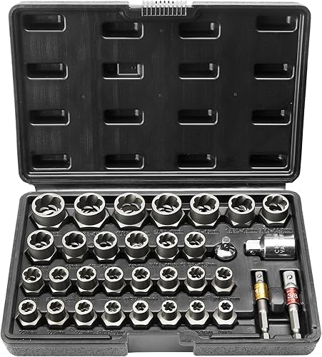 VEVOR Set di Estrattore per Viti Dadi 29 Pezzi 6mm/10mm/10,5mm/19mm, Strumenti per la Rimozione di Viti Danneggiate in Acciaio CR-MO con Valigetta per la Rimozione di Bulloni Danneggiati da Officina - Honorern