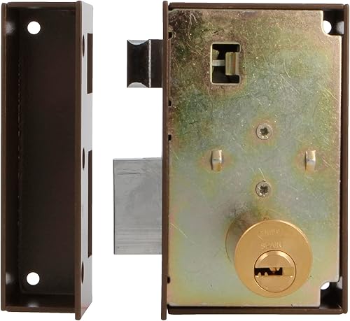 Amig - Serratura da sovrapposizione a destra con leva di chiusura, linguetta e maniglia per porte in legno mod. 75 67 x 112 mm Cilindro rotondo di sicurezza Acciaio Marrone - Honorern