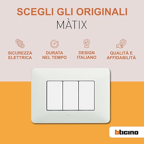 Bticino Placca Matix 2 Moduli Centrati, Oro Lucido - Honorern