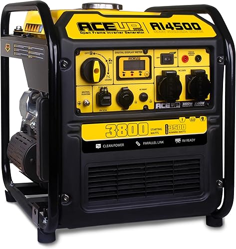 Generatore di corrente, 3800 Watt Generator, Aceup Energy Generatore inverter a benzina, Generatore di emergenza con 5 prese AC/DC/USB, display intelligente, parallelo, modalità Eco, 4 tempi OHV - Honorern