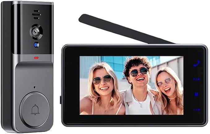 TKMARS Videocitofono senza fili, con monitor da 4,3 pollici, audio a 2 vie, campanello wireless, connessione Bluetooth con visione notturna, angolo di visione di 120°, nessuna app/WLAN - Honorern