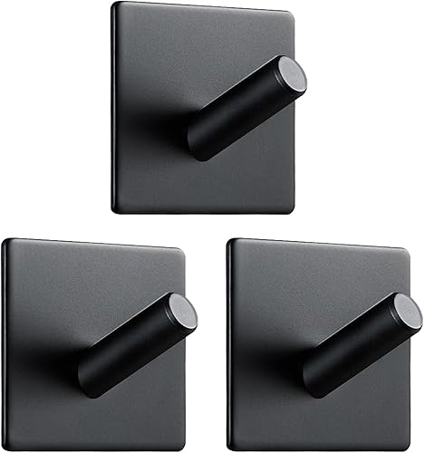 JOYIT Portasciugamani senza foratura, 3 ganci adesivi neri autoadesivi, ganci adesivi extra forti per bagno e cucina - Honorern