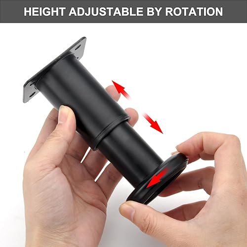 VOSSOT Piedini Regolabili in Metallo Nero per Mobili - 75 + 35 mm, Regolabili in Altezza - Honorern