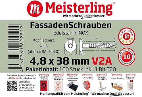 Viti per facciate in acciaio inox V2A/V4a, Bianco - Honorern