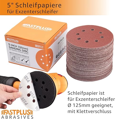 100 fogli di carta vetrata, 125 mm, 8 fori, 10 x 40/60/80/120/180/240/320/400/600/800, carta vetrata mista per levigatrice orbitale - Honorern