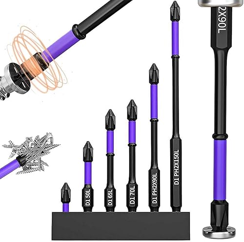 Set di Punte Magnetiche per Avvitatore, 25mm/50mm/65mm/70mm/90mm/150mm Punte Avvitatore Magnetiche, Testa Magnetica con Supporto per Cacciaviti Elettrici r Cacciaviti Manuali(6Pcs) - Honorern
