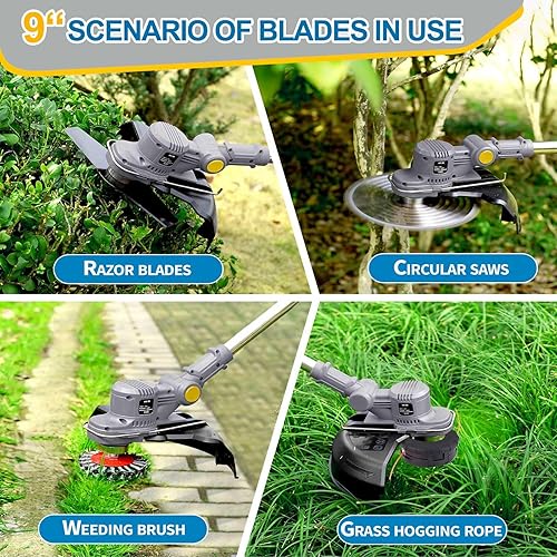 Tagliabordi a Batteria 21V, Decespugliatore a Batteria 4 In 1 con Spazzola per Erbacce e 2 Batterie 4,0 Ah Brushless Tagliaerba Elettrico per Rifinire Giardini, Prati e Arbusti (Grigio) - Honorern