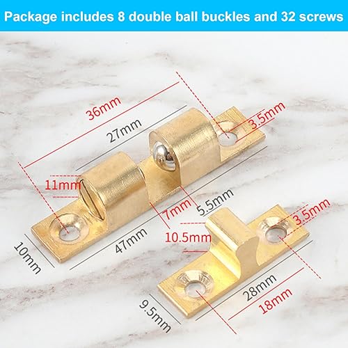 8 Pezzi Ottone Doppia Palla Chiusura a Scatto Serratura Chiavistelli Chiavistello a Sfera per Mobili Finitura in Ottone lucidoper Porte Armadi da Cucina Cassetti Casa Mobilia Bagno Credenza - Honorern