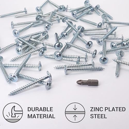Confezione da 50 viti in acciaio zincato, 5,0 x 50 mm, viti per legno, viti per metallo, viti a testa tonda e larga modificata, autofilettanti (50, 5,0 x 50 mm), argento - Honorern