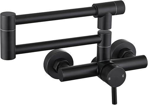 CREA Rubinetto Cucina da Parete,Rubinetto da Cucina a Muro con 2 Tipi di Getto,miscelatore da cucina, girevole a 360°,in acciaio inox,Da Parete Con Giunto doppio estensibile,Nero Opaco - Honorern