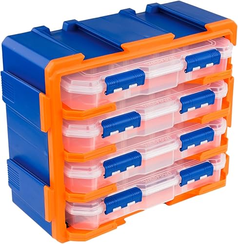Brigros - Cassettiera Porta Minuteria In Plastica 38x18x32 CM, Cassettiera Plastica 4 Cassetti Trasparenti, Cassettiera Porta Oggetti Modulare Per Garage O Officina (4 Cassetti) - Honorern