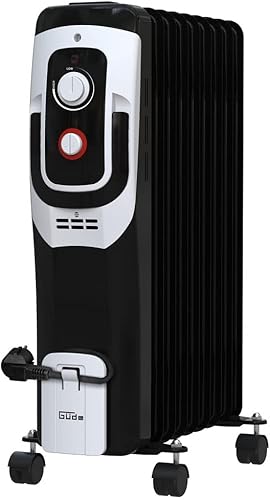 Güde Radiatore ad olio OR 2000-9 (220-240 V, 2000 W, 3 livelli di riscaldamento (800/1200/2000 W), 9 nervature, termostato continuo, protezione contro il ribaltamento e il surriscaldamento, ruote per - Honorern