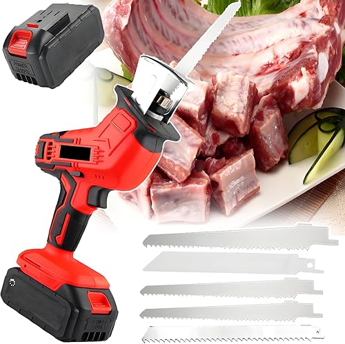 ErShangMao Sega Elettrica per Ossa Professionale Senza Fili con Batteria - Mini Sega da Macellaio con Lama A 5 Lame,Spessore di Taglio 10Cm (4Pollici) per Tagliare Carne,Ossa E Legno.Sega Alternativa - Honorern